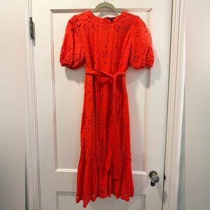 Ann Taylor Red Eyelet Midi Dress